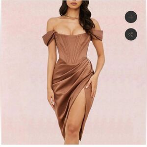 Leona balconette goldish tan dress, XS